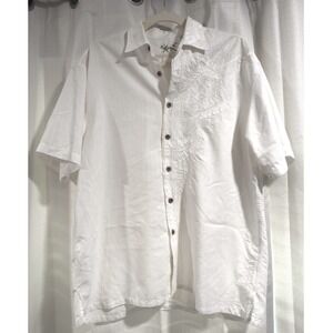Bamboo Cay Mens White Embroidered Short Sleeve Button Up Camp Shirt Small